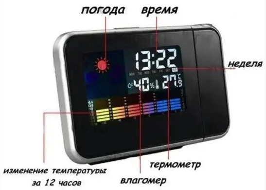 Часы метеостанция с проектором времени Color Screen Calendar 8190 yak-3 фото