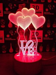 Настольный сенсорный 3D ночник проектор LED Шарики сердца "LOVE"