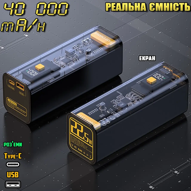 Power Bank повербанк Cyberpunk 40000mAh 22.5Вт, швидка зарядка, USB, Type-C (Реальна ємність) RGW delta-16 фото