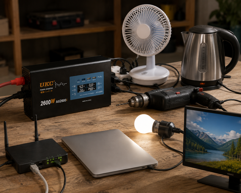 Преобразователь AC/DC 2600W AX Sine с чистым синусом / Преобразователь напряжения с чистым синусом, дисплеем и выходами: 3 x USB, 1 x Type-C / Инверто OptDropPof-sp10483 фото