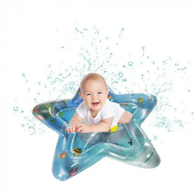 Развивающий игровой детский водный надувной коврик с водой и рыбками акваковрик звезда Vener-PL-6 фото