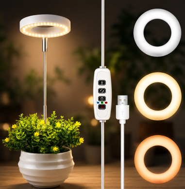 Світлодіодна кільцева фітолампа USB/Світлодіодна лампа для вирощування рослин, що димується, з таймером OptDropPof-G6741 фото