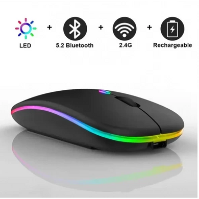 Беспроводная бесшумная мышь BauTech Со светодиодной RGB подсветкой аккумуляторная Bluetooth + 2.4 ГГц тихая venera-VEN274 фото