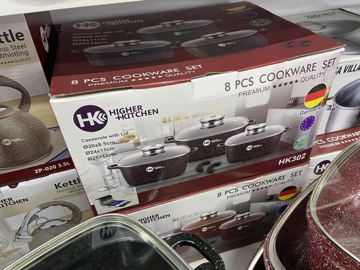 Набор квадратных кастрюль с гранитным покрытием на 8 предметов Higher Kitchen НК-302 Красный ZPshka-HG-HK-302RED фото