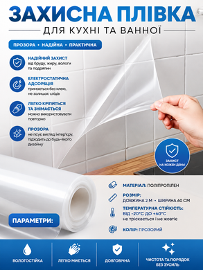 Електростатична захисна плівка ProtectiveFilm, прозора 2м х 60см OptDropPof-2055943 фото