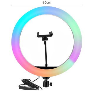 Кольцевая светодиодная цветная LED лампа RGB MJ36 см штатив 2м ANDoptPoof-1286 фото