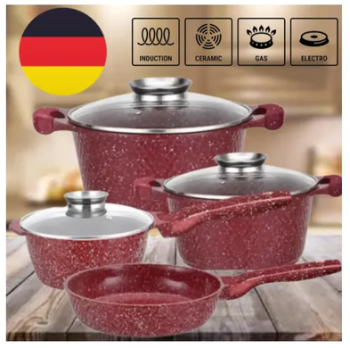 Набір посуду з гранітним покриттям на 7 предметів Higer Kitchen НК-315 Червоний HG-НК-315 RED фото