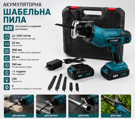 Портативна акумуляторна шабельна пилка лобзик 48V 2АКБ BLUE GrantoptPof-9529 фото