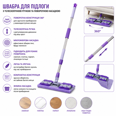 Регулируемая вращающаяся телескопическая швабра из микрофибры 360 OptDropPof-2055808 фото