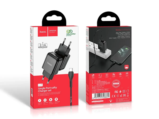 Зарядний пристрій 220В USBx1 з кабелем USB - Type-C Hoco N2 Vigour EUROmaX-8137 фото