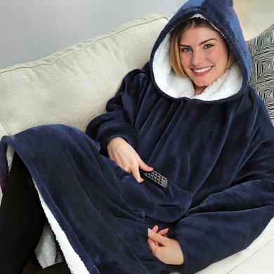 Плед Толстовка з Капюшоном та Руковами Huggle Hoodie 3-в-1 (Синій) Плед з Руками Двосторонній Теплий Худі Халат Домашній KontPoof-Huggle фото