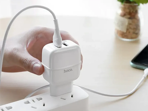 Зарядний пристрій 220В USBx2 з кабелем USB - Lightning Hoco C77A Highway EUROmaX-7950 фото